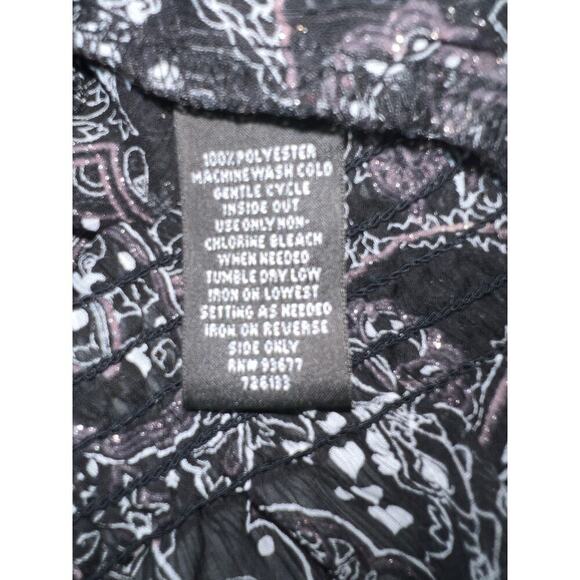 Nicole Miller Woman Size M, Sheer Black Gold Metallic Smocked FairyGoth Blouse - Picture 10 of 12